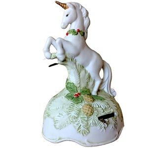 1982 Enesco Christmas Unicorn Music Box Enesco Porcelain Silent Night